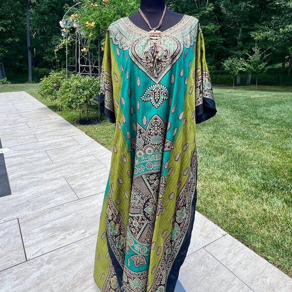 NWT Sante Beautiful Long Lightweight Kaftan Dress One Size - Picture 10 of 10